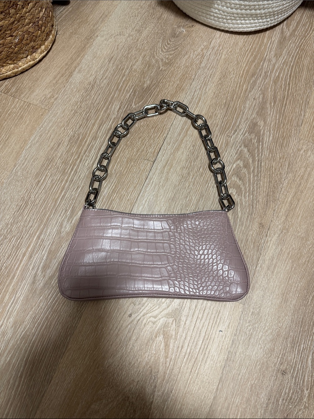 a new day Mauve Croc-Embossed Shoulder Bag with Chunky Chain